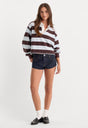THE CROPPED RUGBY POLO | ESPRESSO SKY BLOCK STRIPE-4 | GOOD AMERICAN | MODEL