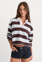 THE CROPPED RUGBY POLO | ESPRESSO SKY BLOCK STRIPE-1 | GOOD AMERICAN | MODEL