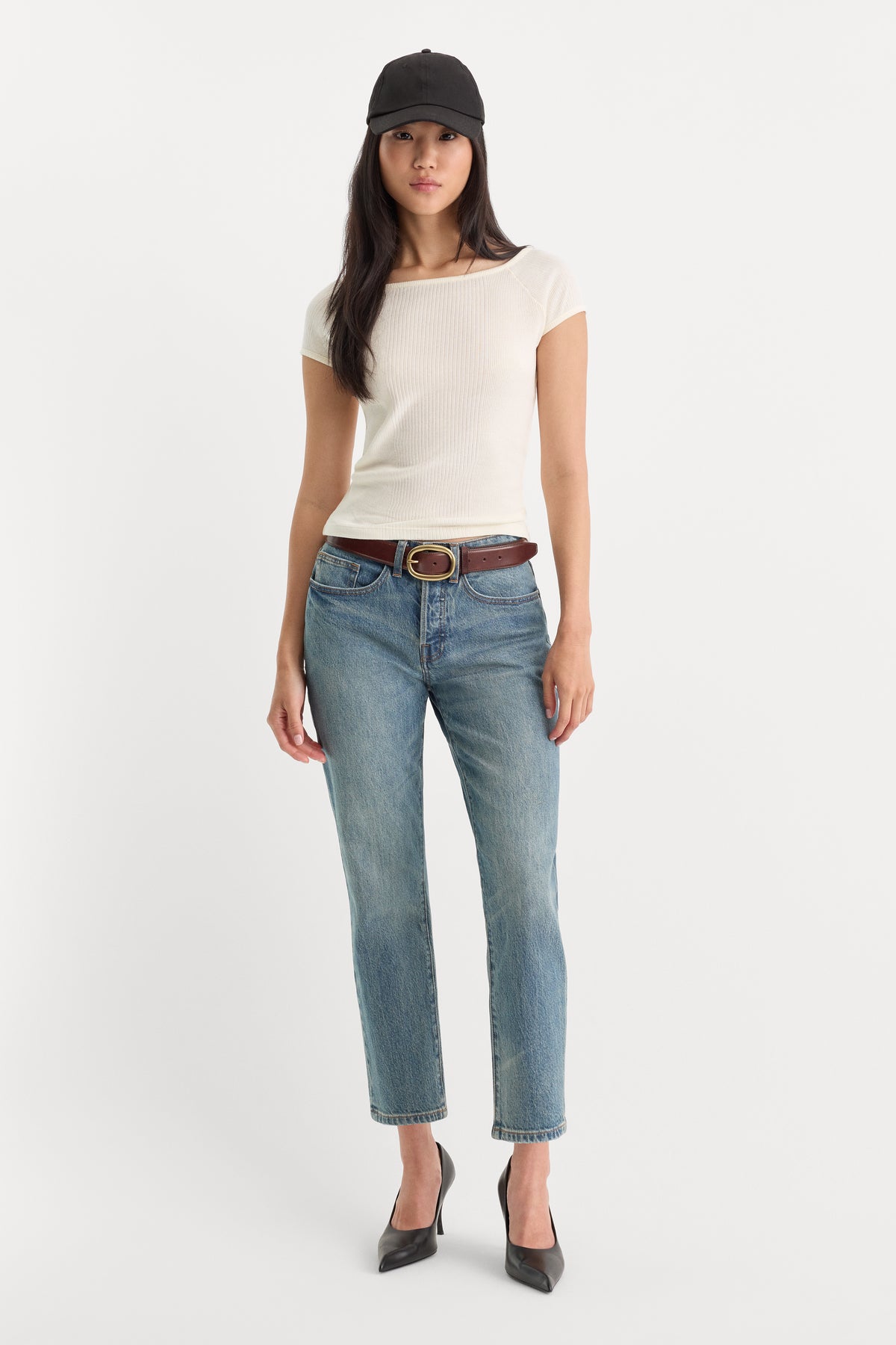 THE VARIEGATED RIB TOP | CHALK-3 | GOOD AMERICAN | MODEL