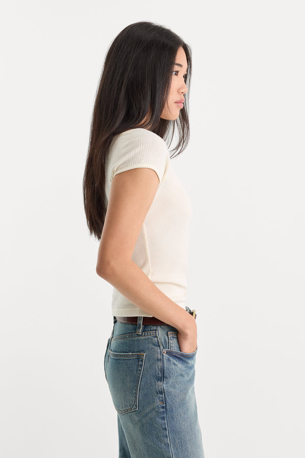 THE VARIEGATED RIB TOP | CHALK-5 | GOOD AMERICAN | MODEL
