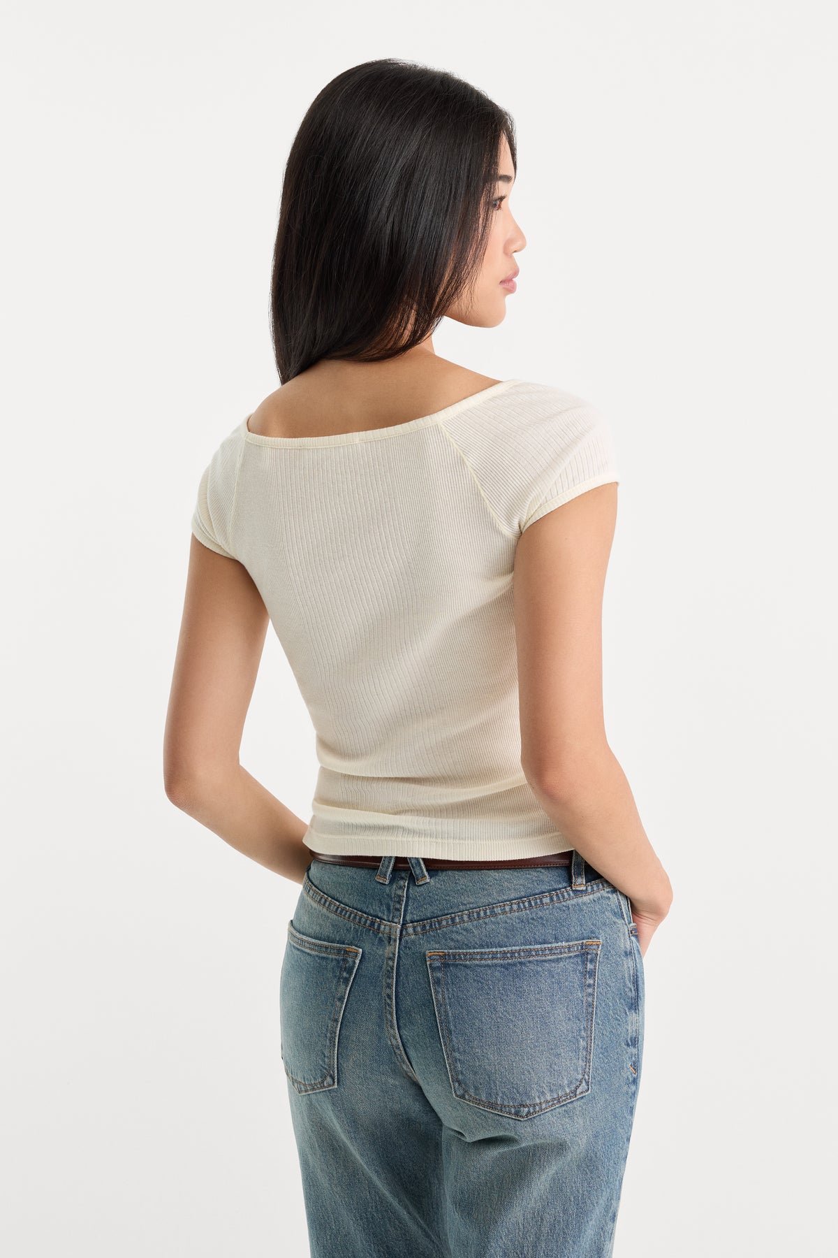 THE VARIEGATED RIB TOP | CHALK-4 | GOOD AMERICAN | MODEL
