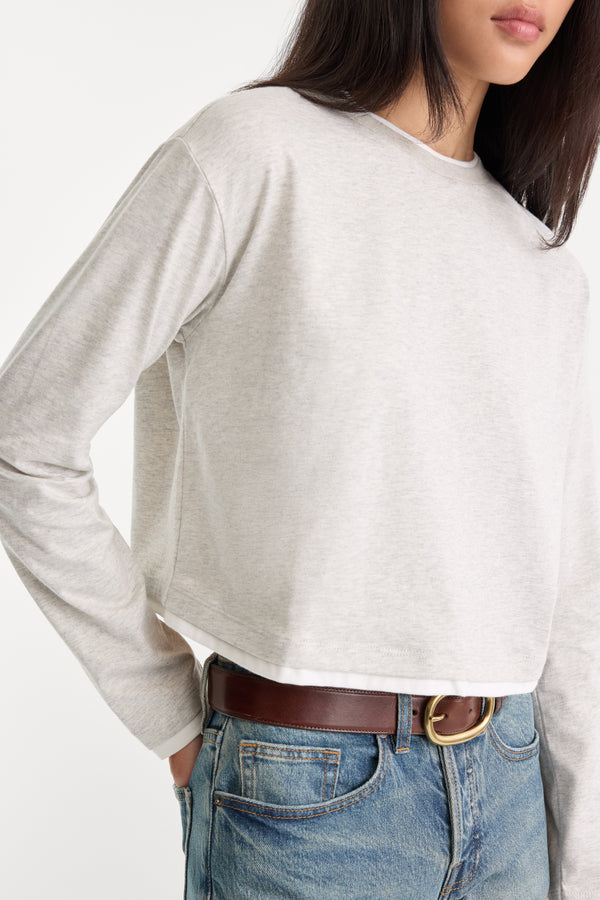 THE LONG SLEEVE LAYERED TEE | VINTAGE GREY-2 | GOOD AMERICAN | MODEL