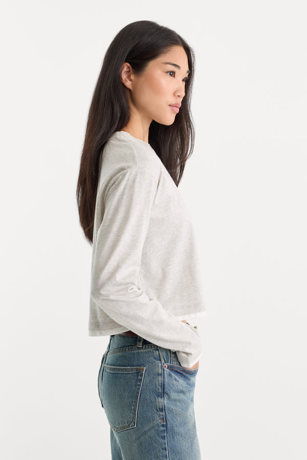 THE LONG SLEEVE LAYERED TEE | VINTAGE GREY-3 | GOOD AMERICAN | MODEL