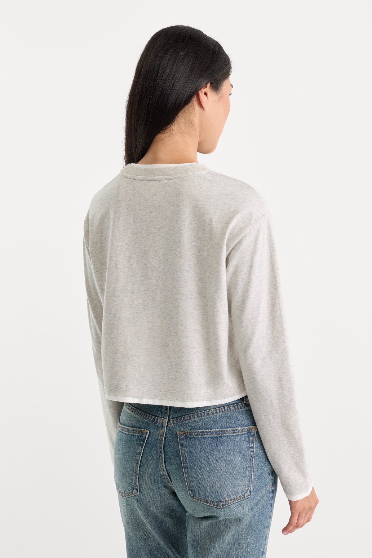 THE LONG SLEEVE LAYERED TEE | VINTAGE GREY-4 | GOOD AMERICAN | MODEL