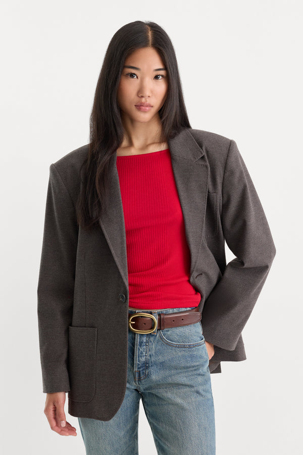 THE OVERSIZED BLAZER | CHARCOAL MINI HOUNDSTOOTH-1 | GOOD AMERICAN | MODEL