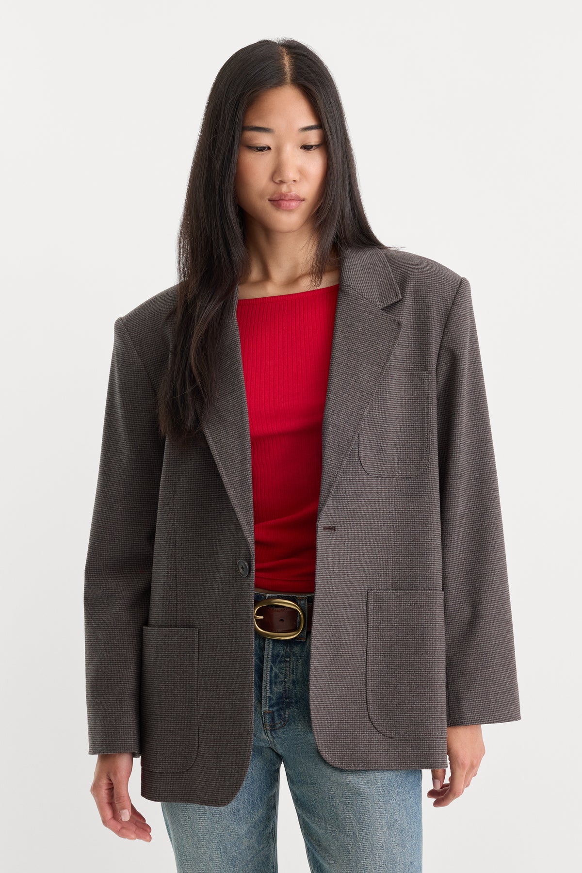 THE OVERSIZED BLAZER | CHARCOAL MINI HOUNDSTOOTH-4 | GOOD AMERICAN | MODEL