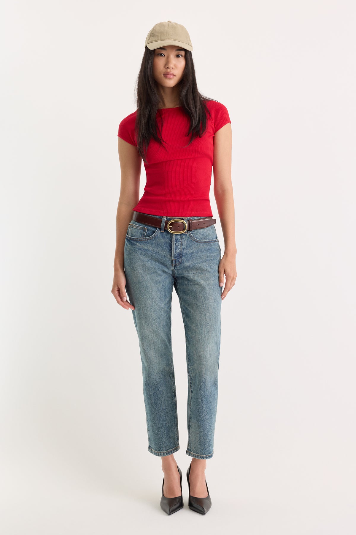THE VARIEGATED RIB TOP | CRIMSON ROSE-5 | GOOD AMERICAN | MODEL