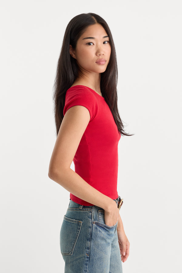 THE VARIEGATED RIB TOP | CRIMSON ROSE-3 | GOOD AMERICAN | MODEL