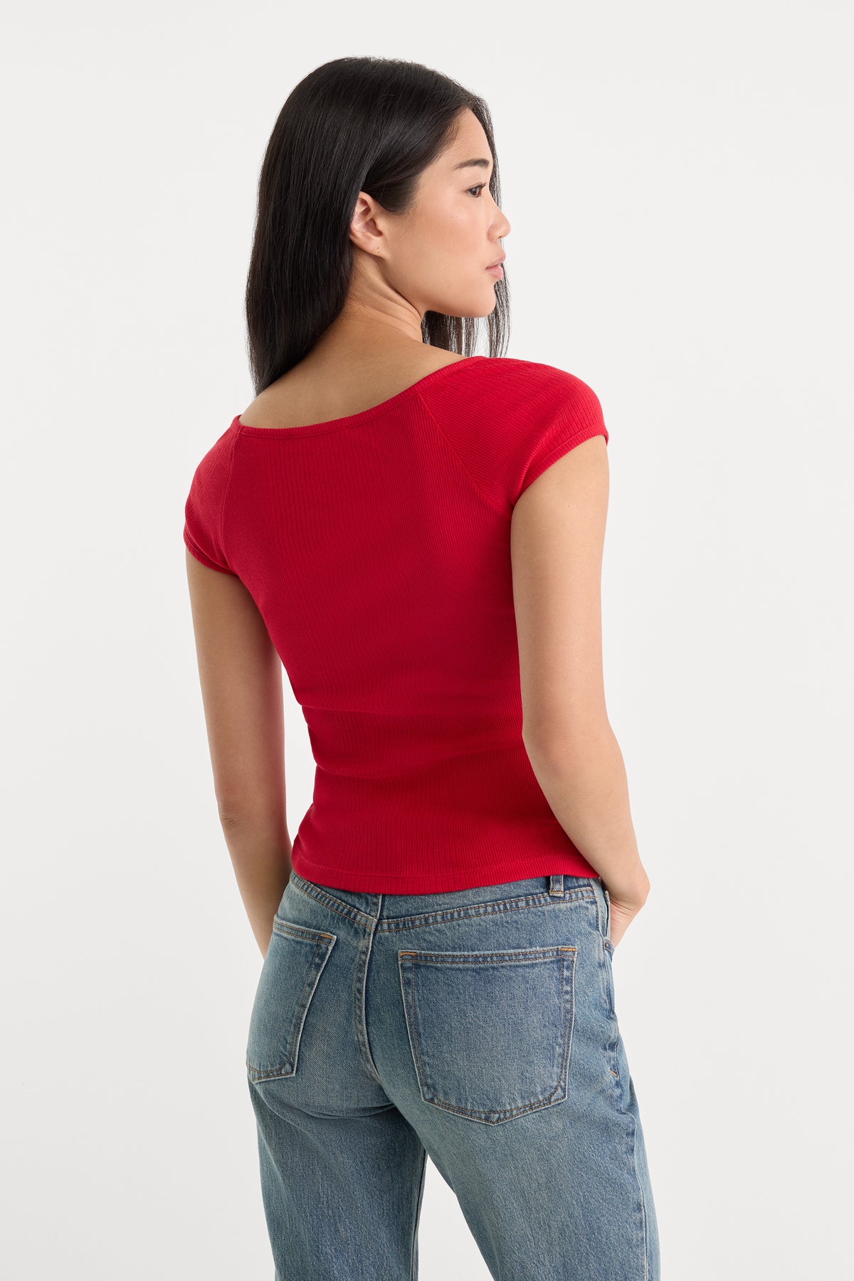 THE VARIEGATED RIB TOP | CRIMSON ROSE-4 | GOOD AMERICAN | MODEL