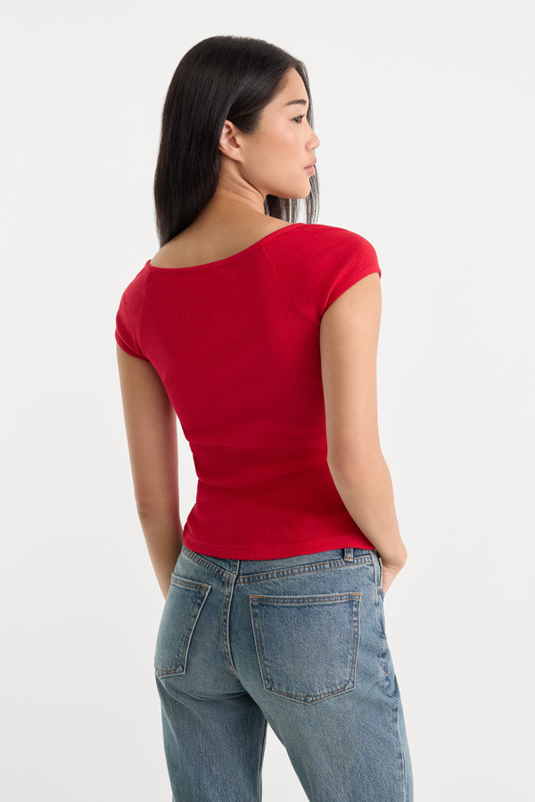 THE VARIEGATED RIB TOP | CRIMSON ROSE-4 | GOOD AMERICAN | MODEL