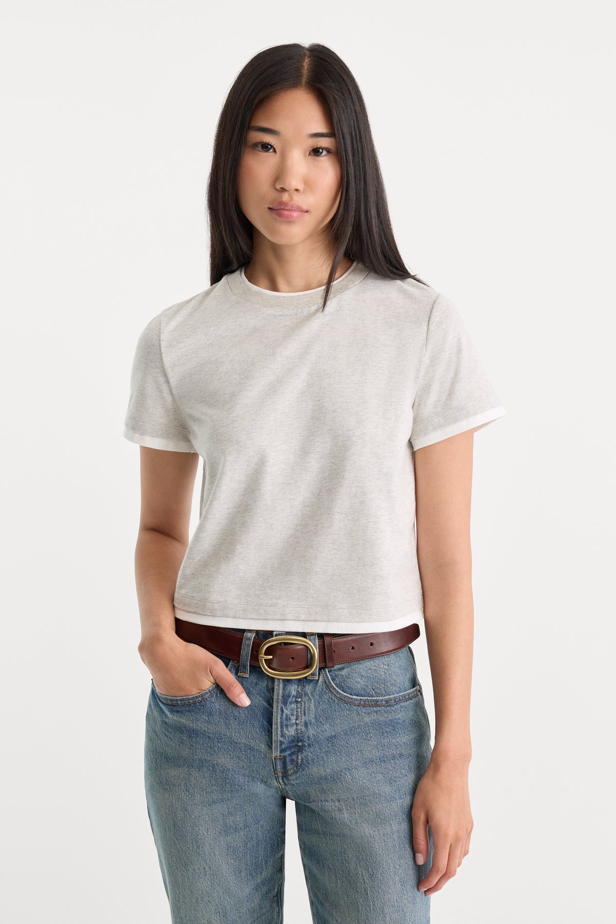 THE LAYERED TEE | VINTAGE GREY-1 | GOOD AMERICAN | MODEL