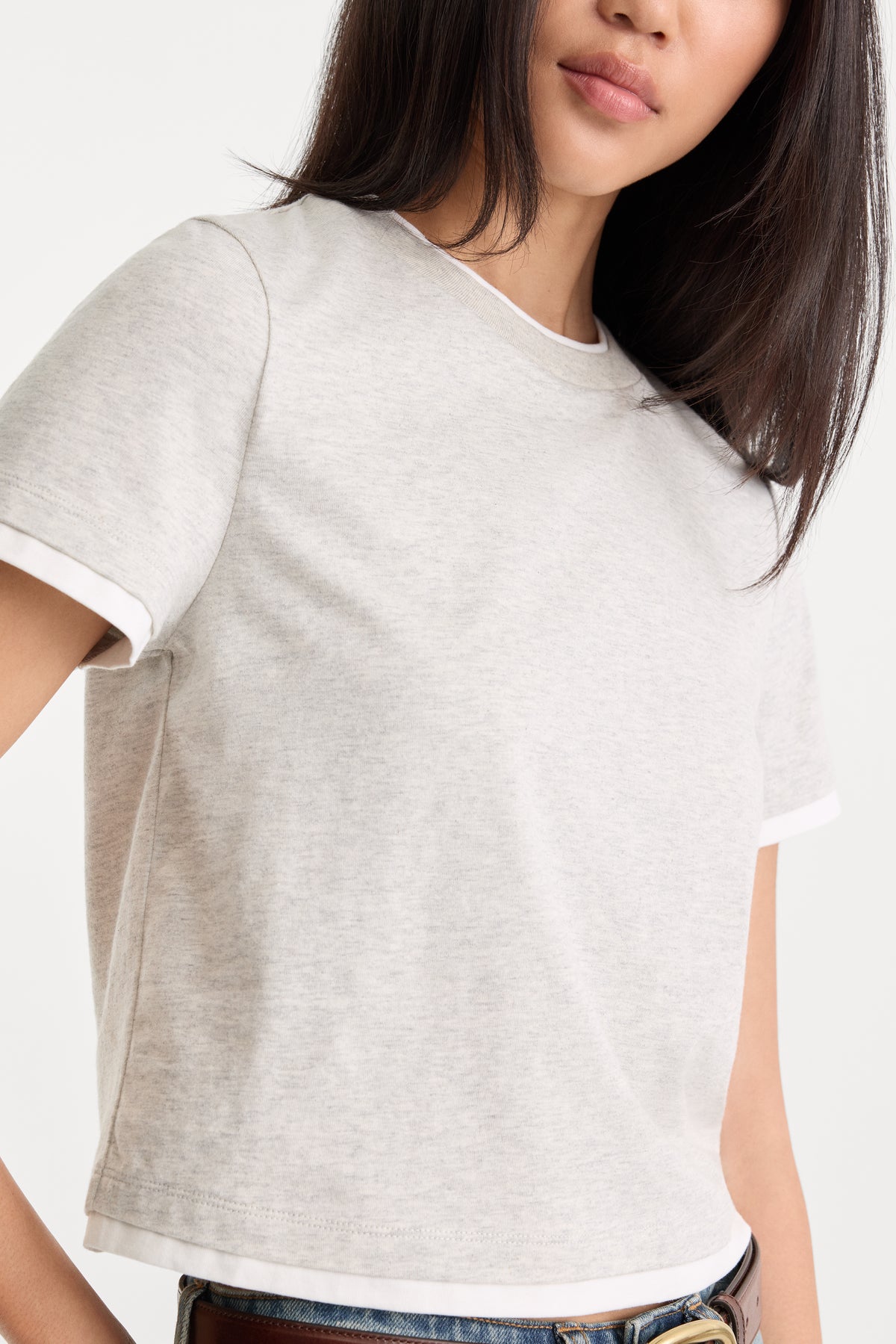 THE LAYERED TEE | VINTAGE GREY-3 | GOOD AMERICAN | MODEL