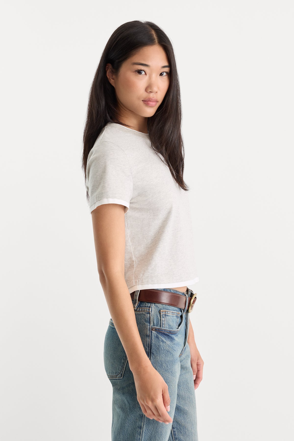 THE LAYERED TEE | VINTAGE GREY-2 | GOOD AMERICAN | MODEL