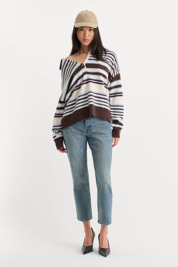 THE OVERSIZED RUGBY SWEATER | MOCHA STRIPE-6 | GOOD AMERICAN | MODEL
