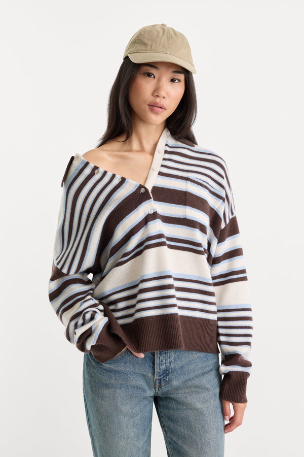 THE OVERSIZED RUGBY SWEATER | MOCHA STRIPE-3 | GOOD AMERICAN | MODEL