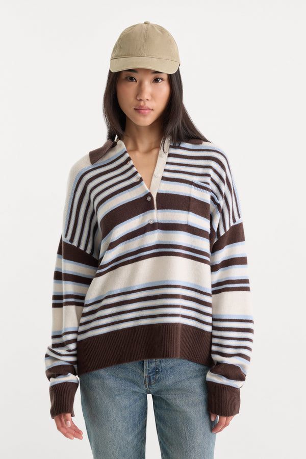 THE OVERSIZED RUGBY SWEATER | MOCHA STRIPE-1 | GOOD AMERICAN | MODEL