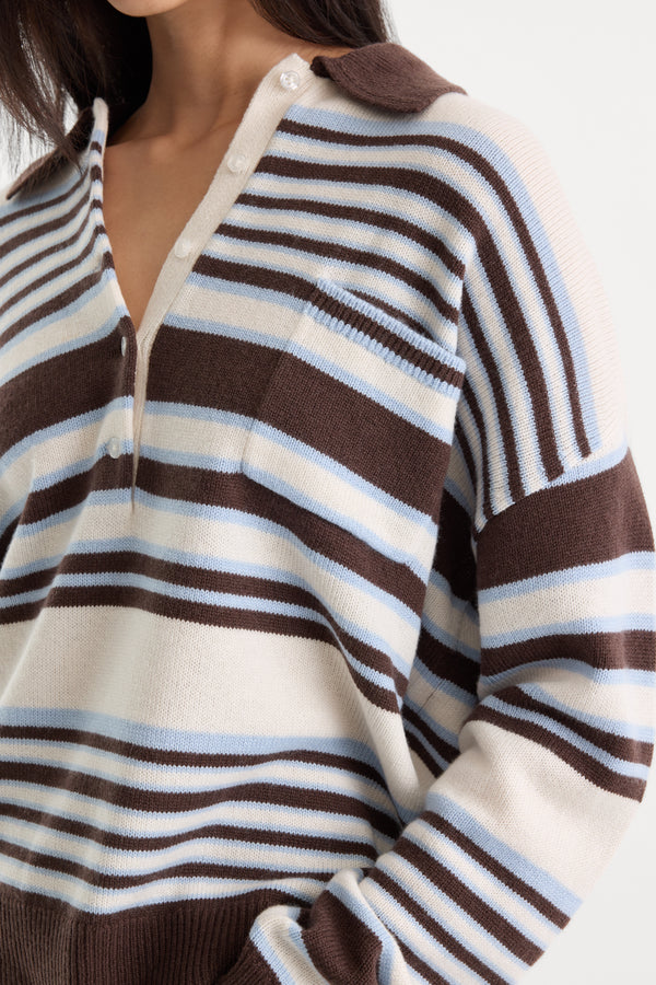THE OVERSIZED RUGBY SWEATER | MOCHA STRIPE-2 | GOOD AMERICAN | MODEL