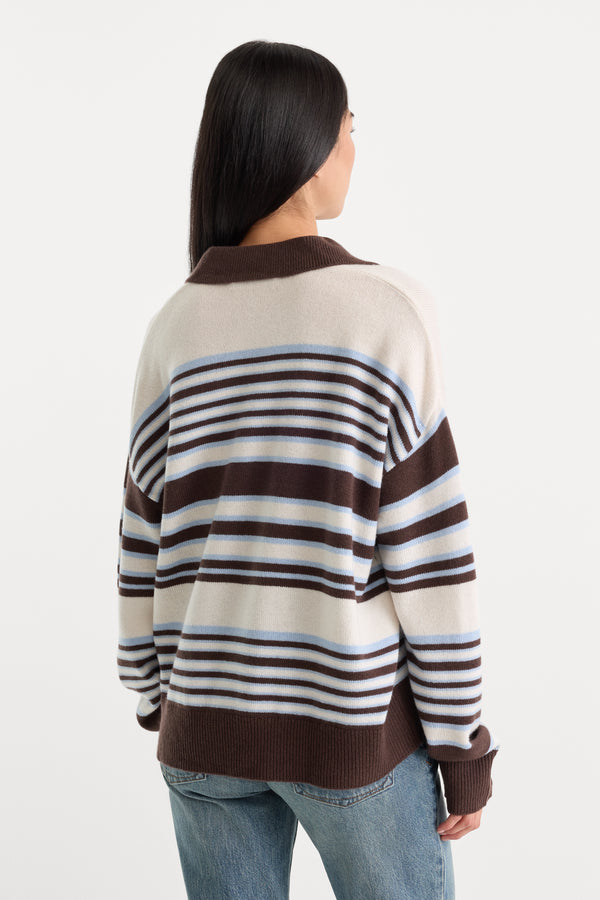 THE OVERSIZED RUGBY SWEATER | MOCHA STRIPE-5 | GOOD AMERICAN | MODEL