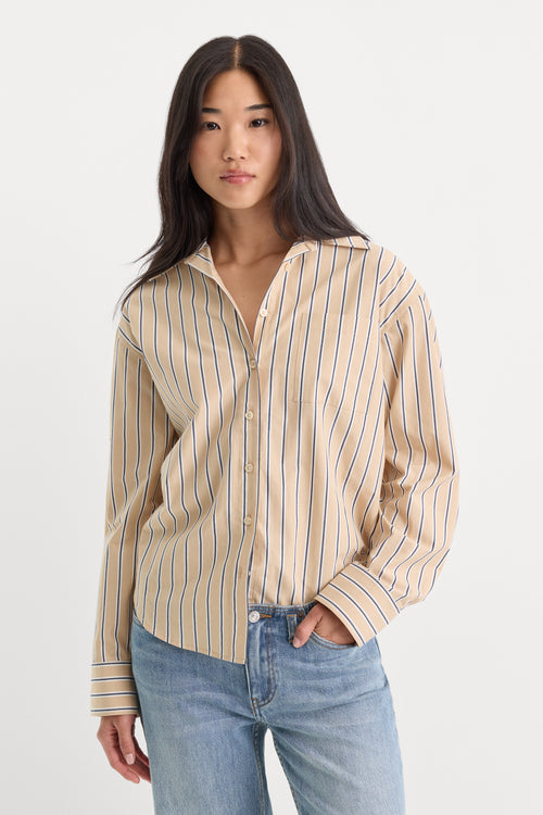 THE POPLIN EASY SHIRT | DUNE MULTI STRIPE-1 | GOOD AMERICAN | MODEL