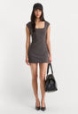 THE CAP SLEEVE MINI DRESS | CHARCOAL MINI HOUNDSTOOTH-3 | GOOD AMERICAN | MODEL