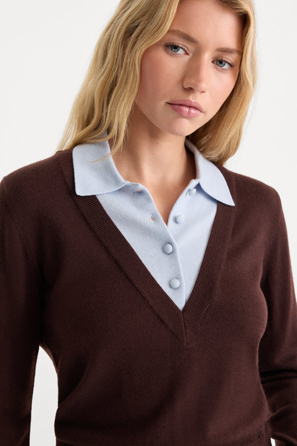 THE TWO IN ONE SWEATER | MOCHA WITH SKY-2 | GOOD AMERICAN | MODEL