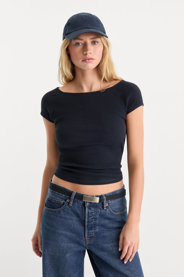 THE VARIEGATED RIB TOP | NEW NAVY002-1 | GOOD AMERICAN | MODEL