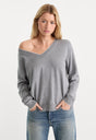 THE COZY V NECK SWEATER | HEATHER GREY001-3 | GOOD AMERICAN | MODEL