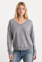 THE COZY V NECK SWEATER | HEATHER GREY001-1 | GOOD AMERICAN | MODEL