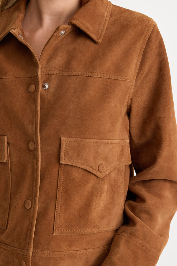 THE SUEDE BOXY JACKET | CAFE CLAY-2 | GOOD AMERICAN | MODEL
