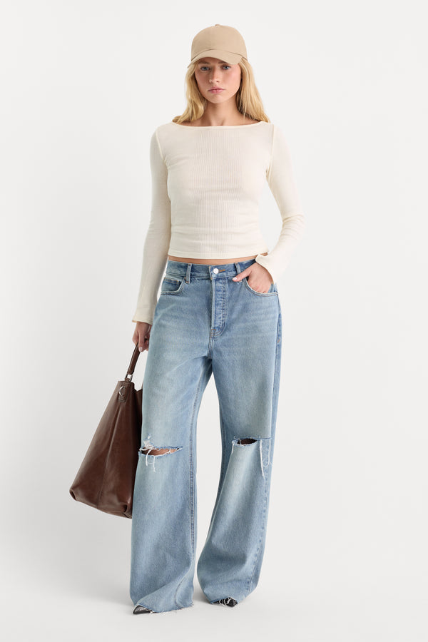 THE VARIEGATED RIB LONG SLEEVE TOP | CHALK-4 | GOOD AMERICAN | MODEL