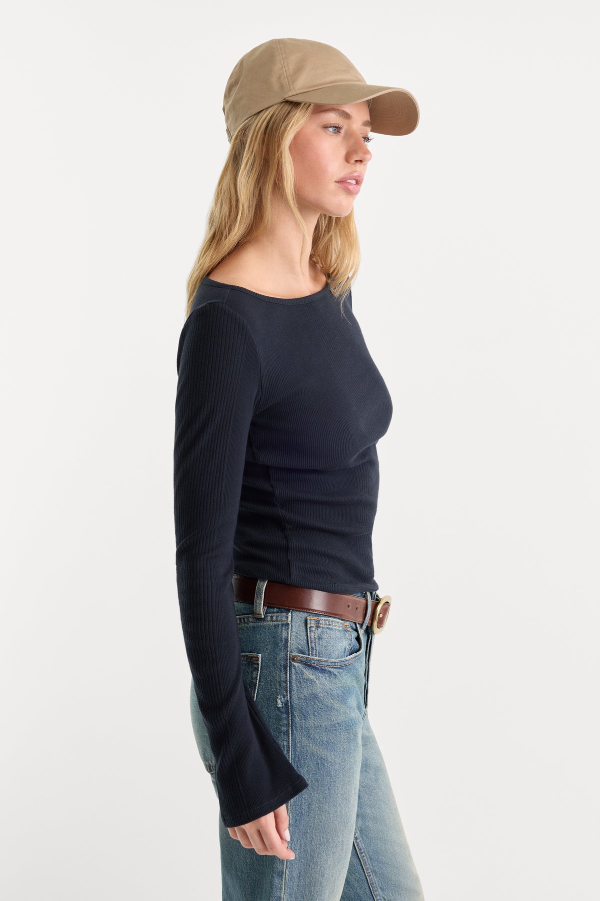 THE VARIEGATED RIB LONG SLEEVE TOP | NEW NAVY002-3 | GOOD AMERICAN | MODEL