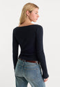 THE VARIEGATED RIB LONG SLEEVE TOP | NEW NAVY002-4 | GOOD AMERICAN | MODEL