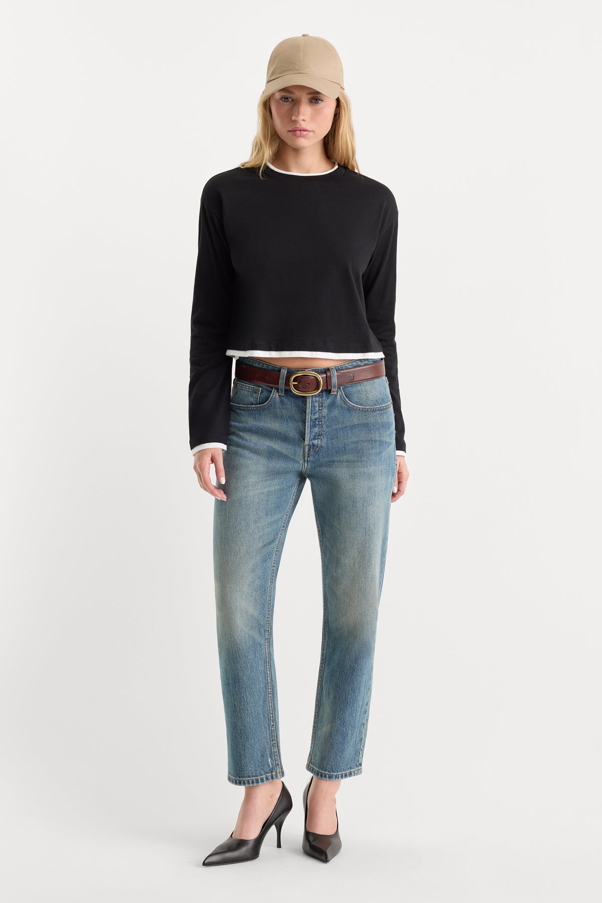 THE LONG SLEEVE LAYERED TEE | BLACK-5 | GOOD AMERICAN | MODEL