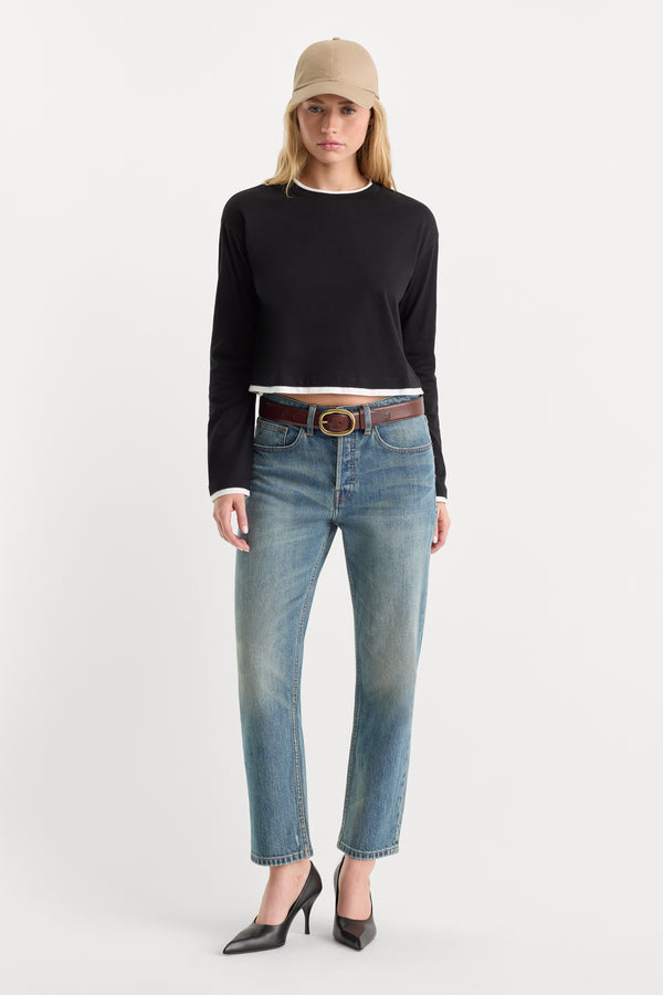 THE LONG SLEEVE LAYERED TEE | BLACK-5 | GOOD AMERICAN | MODEL