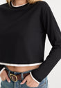 THE LONG SLEEVE LAYERED TEE | BLACK-2 | GOOD AMERICAN | MODEL