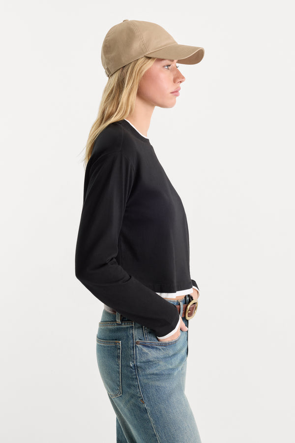 THE LONG SLEEVE LAYERED TEE | BLACK-3 | GOOD AMERICAN | MODEL