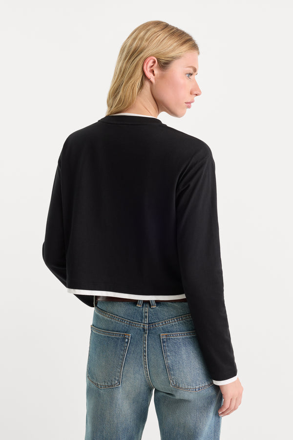 THE LONG SLEEVE LAYERED TEE | BLACK-4 | GOOD AMERICAN | MODEL