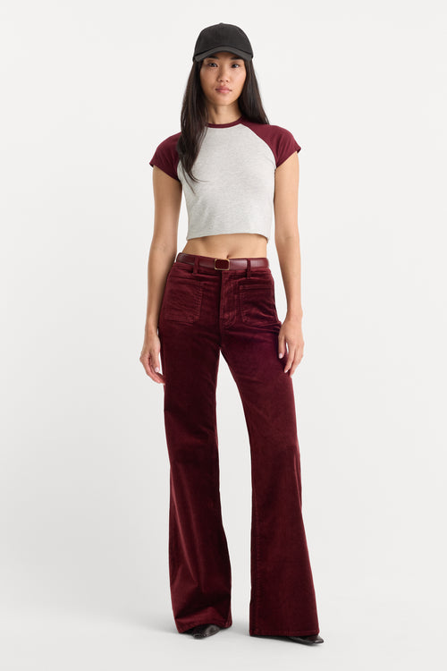 VELVET GOOD WAIST PALAZZO PANT | BERRY NOIR-1 | GOOD AMERICAN | MODEL
