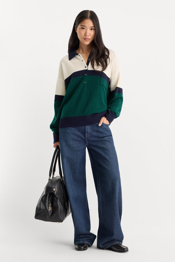 THE OVERSIZED RUGBY SWEATER | FOREST BLOCKED STRIPE-5 | GOOD AMERICAN | MODEL