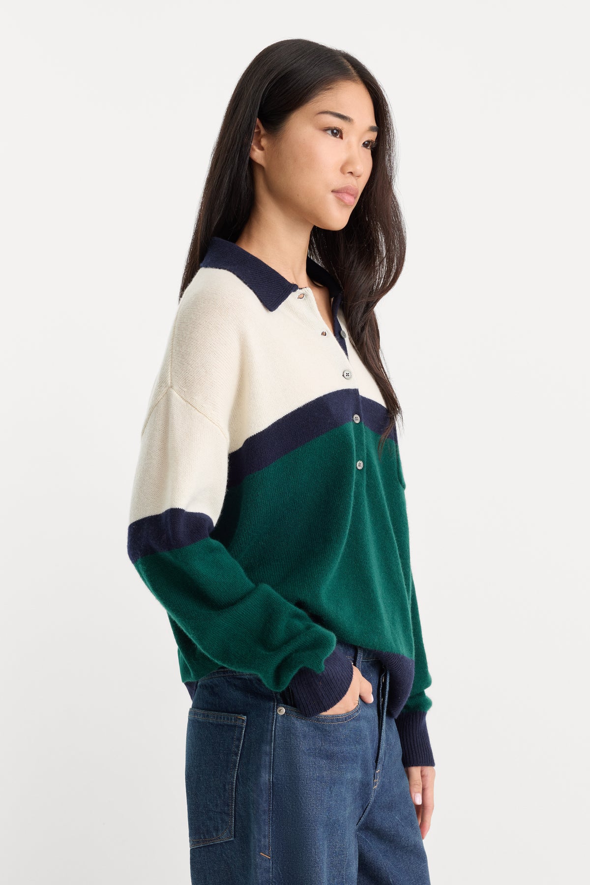 THE OVERSIZED RUGBY SWEATER | FOREST BLOCKED STRIPE-4 | GOOD AMERICAN | MODEL