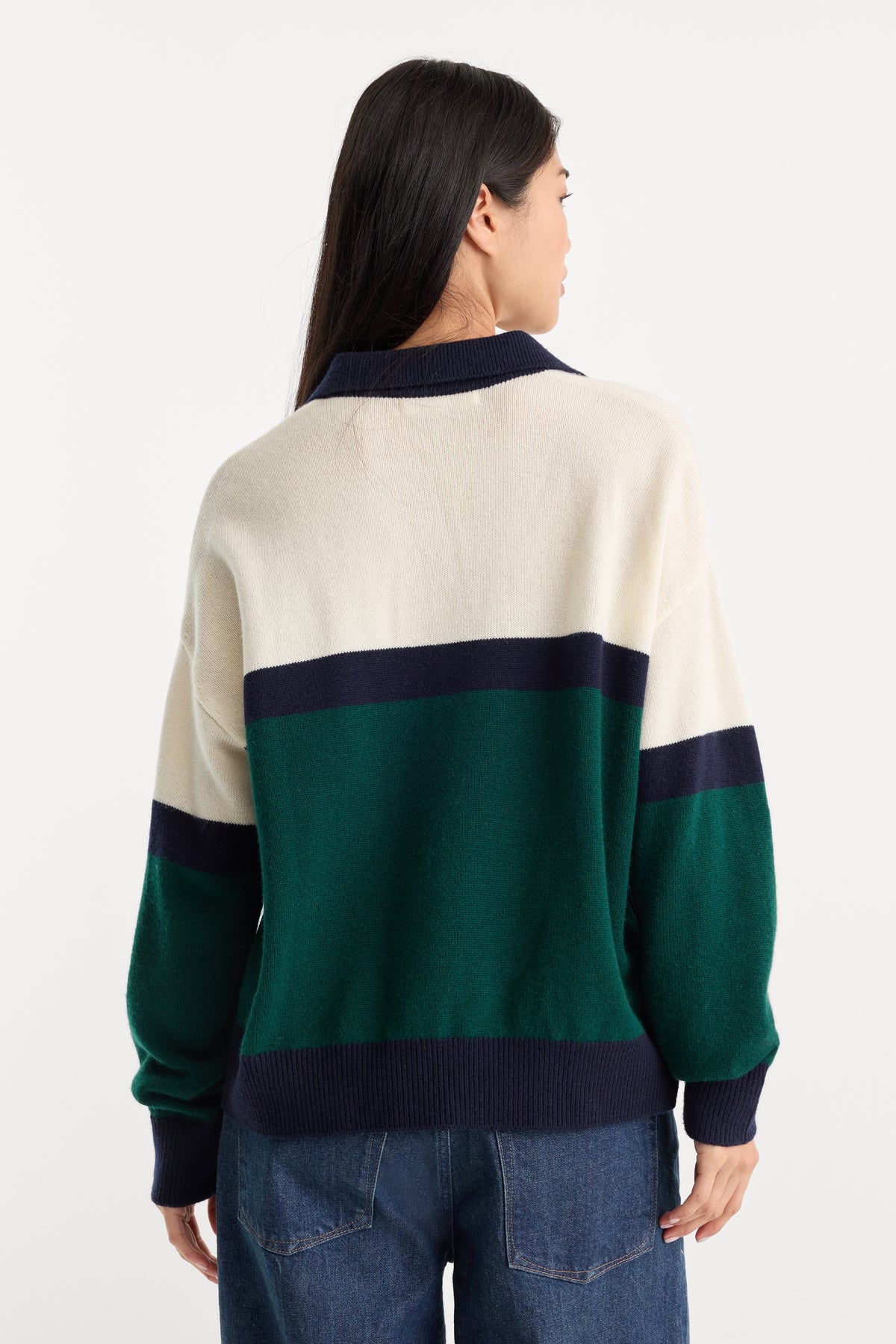 THE OVERSIZED RUGBY SWEATER | FOREST BLOCKED STRIPE-6 | GOOD AMERICAN | MODEL