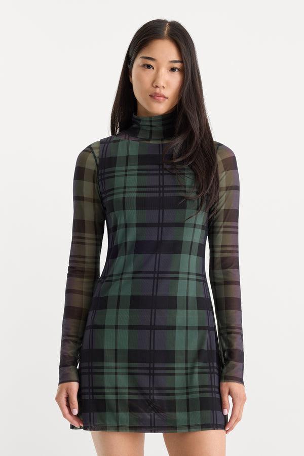 THE MESH MINI DRESS | NAVY AND GREEN PLAID-6 | GOOD AMERICAN | MODEL
