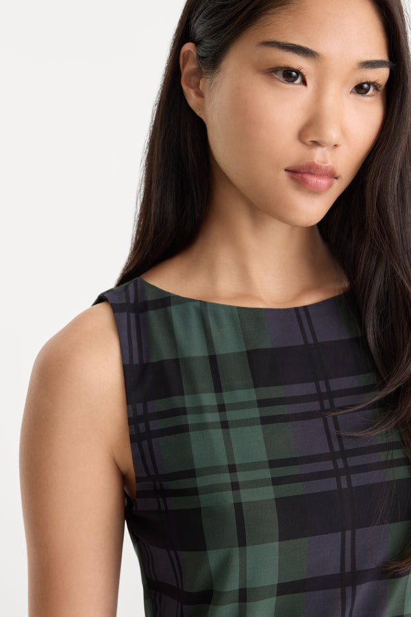 THE MESH MINI DRESS | NAVY AND GREEN PLAID-2 | GOOD AMERICAN | MODEL