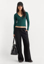THE RIB V NECK CARDIGAN | FOREST GREEN-5 | GOOD AMERICAN | MODEL