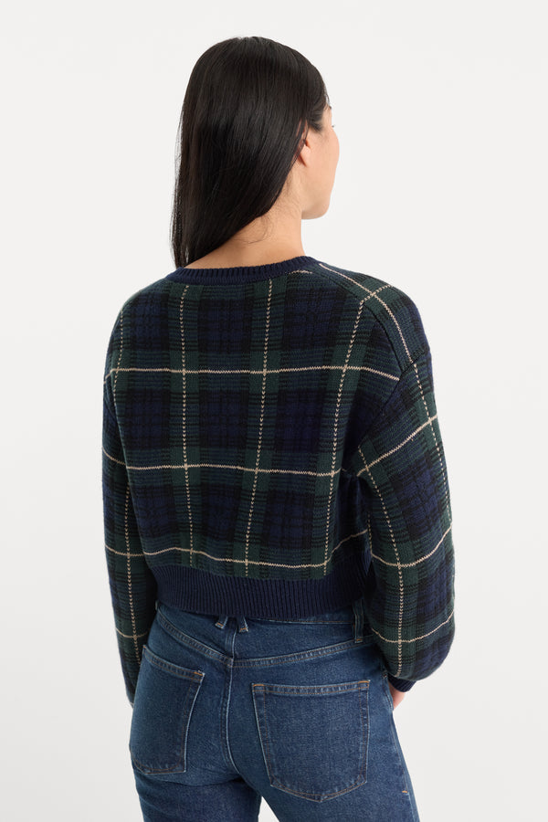 THE JACQUARD CARDIGAN | FOREST PLAID-4 | GOOD AMERICAN | MODEL