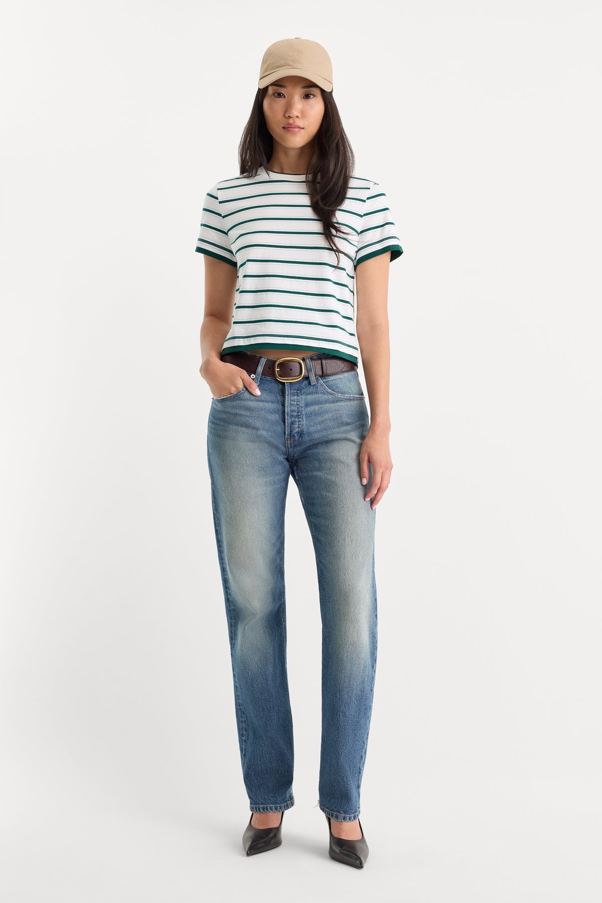 THE LAYERED TEE | FOREST MULTI STRIPE-5 | GOOD AMERICAN | MODEL