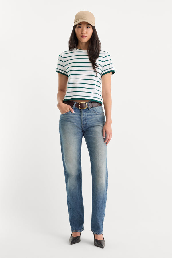 THE LAYERED TEE | FOREST MULTI STRIPE-5 | GOOD AMERICAN | MODEL