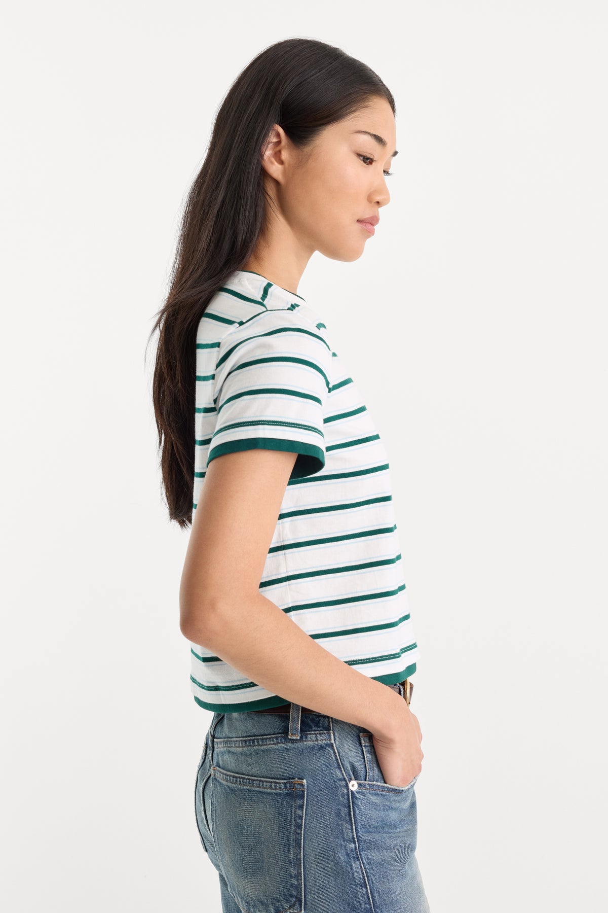THE LAYERED TEE | FOREST MULTI STRIPE-2 | GOOD AMERICAN | MODEL