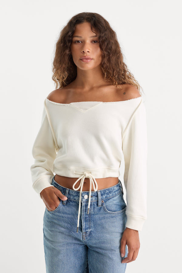 THE FRENCH TERRY TIE SWEATSHIRT | CHALK-2 | GOOD AMERICAN | MODEL