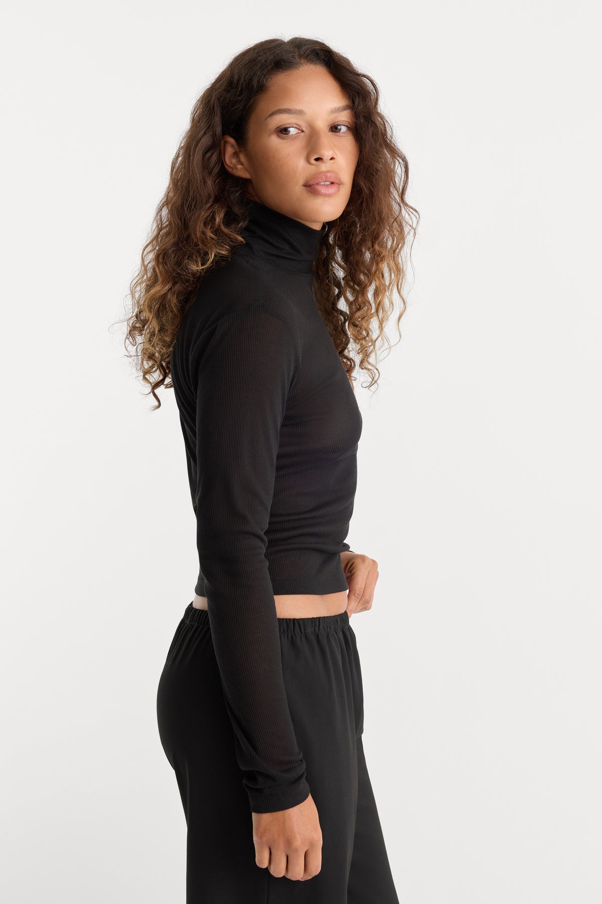 THE SHEER RIB TURTLENECK | BLACK001-2 | GOOD AMERICAN | MODEL